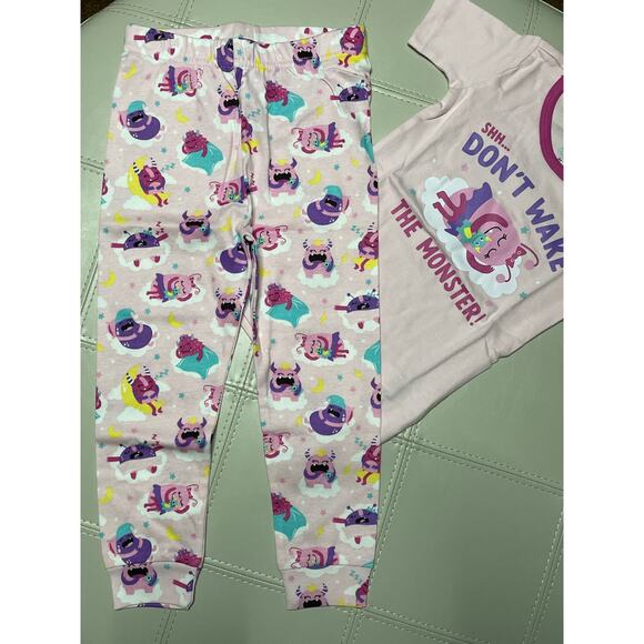 PJ Place Pink Cameo Don't Wake the Monster Pajama Set 3T - Picture 2 of 8